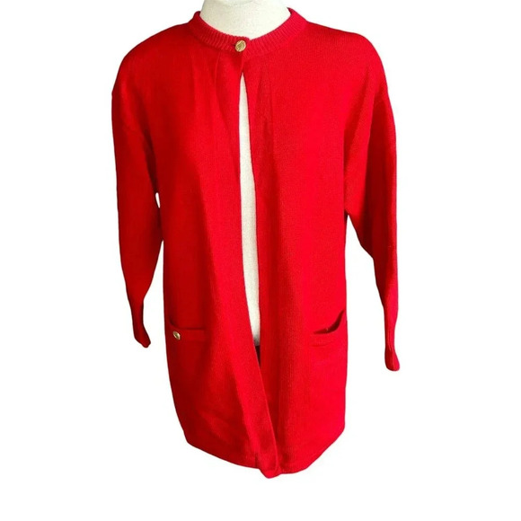 Carlisle Sport Red Lambswool Cardigan Sweater  Size Small Gold Buttons - Picture 1 of 9